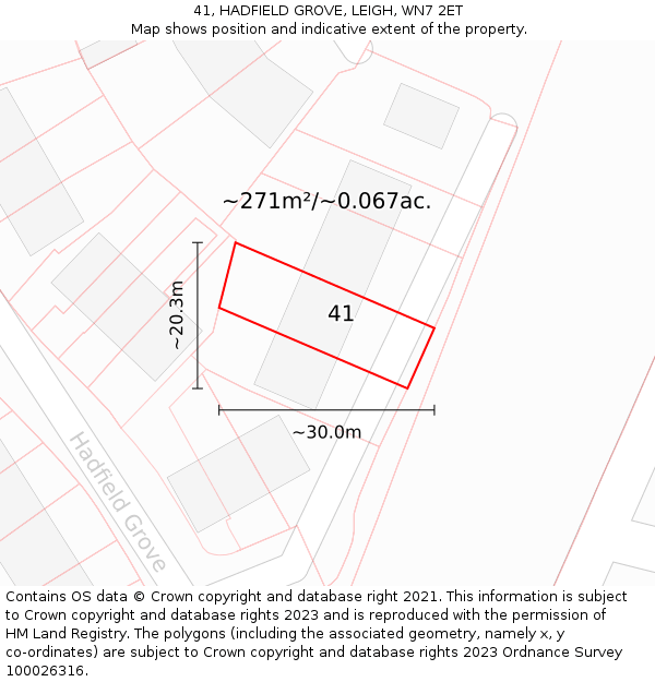 41, HADFIELD GROVE, LEIGH, WN7 2ET: Plot and title map