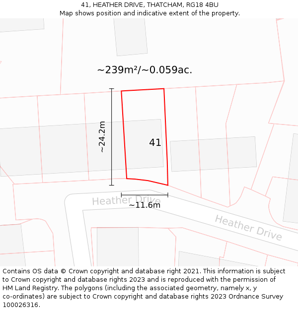 41, HEATHER DRIVE, THATCHAM, RG18 4BU: Plot and title map