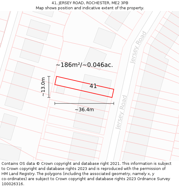 41, JERSEY ROAD, ROCHESTER, ME2 3PB: Plot and title map