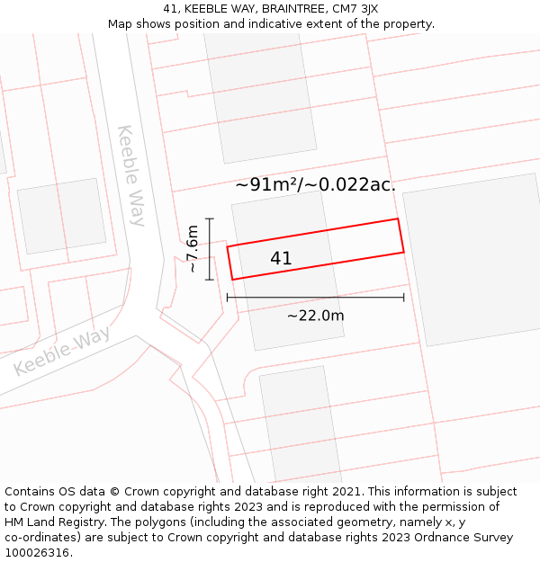 41, KEEBLE WAY, BRAINTREE, CM7 3JX: Plot and title map