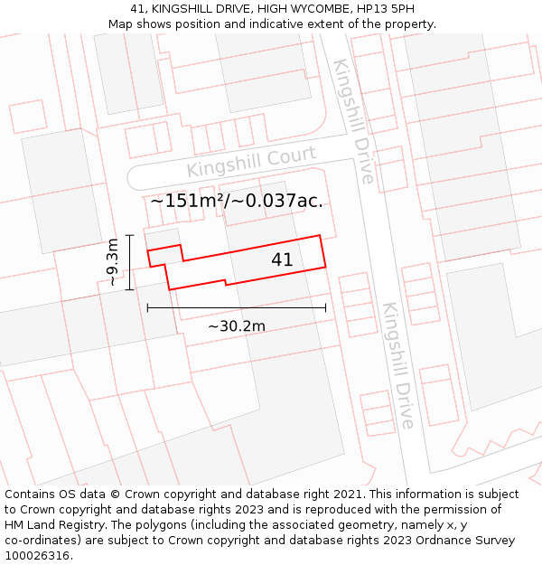 41, KINGSHILL DRIVE, HIGH WYCOMBE, HP13 5PH: Plot and title map