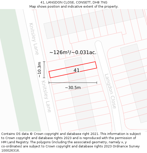 41, LANGDON CLOSE, CONSETT, DH8 7NG: Plot and title map
