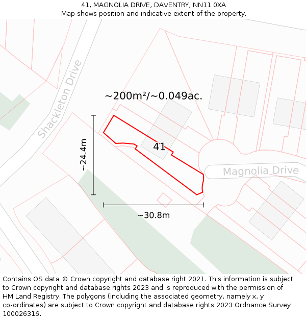 41, MAGNOLIA DRIVE, DAVENTRY, NN11 0XA: Plot and title map