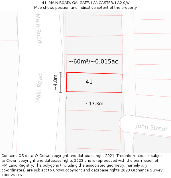 41, MAIN ROAD, GALGATE, LANCASTER, LA2 0JW: Plot and title map