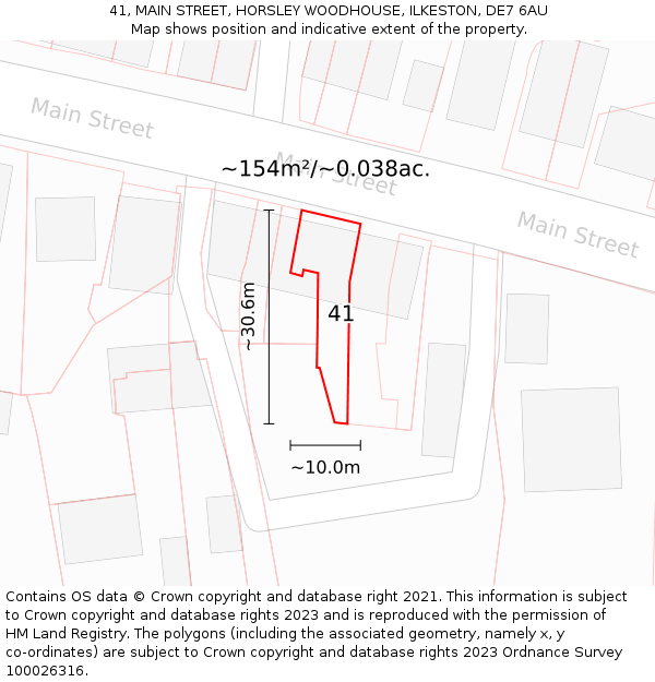 41, MAIN STREET, HORSLEY WOODHOUSE, ILKESTON, DE7 6AU: Plot and title map
