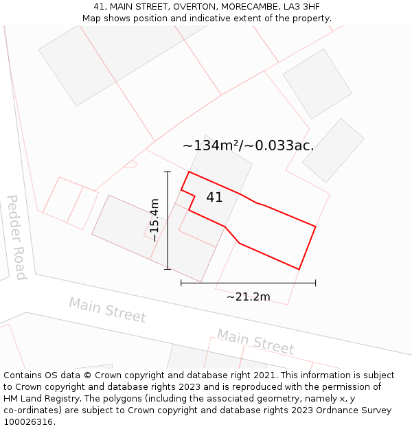 41, MAIN STREET, OVERTON, MORECAMBE, LA3 3HF: Plot and title map