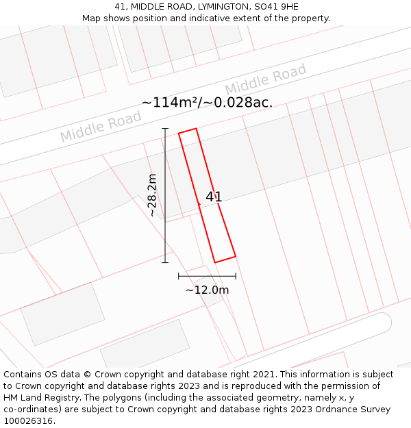 41, MIDDLE ROAD, LYMINGTON, SO41 9HE: Plot and title map