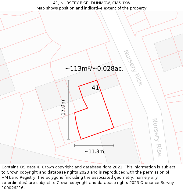 41, NURSERY RISE, DUNMOW, CM6 1XW: Plot and title map