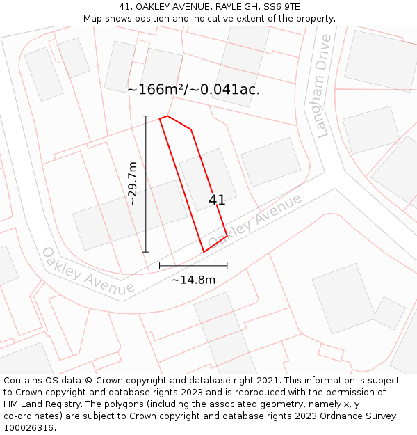 41, OAKLEY AVENUE, RAYLEIGH, SS6 9TE: Plot and title map