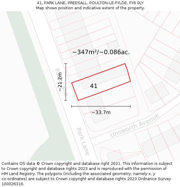 41, PARK LANE, PREESALL, POULTON-LE-FYLDE, FY6 0LY: Plot and title map