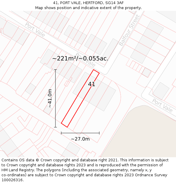 41, PORT VALE, HERTFORD, SG14 3AF: Plot and title map