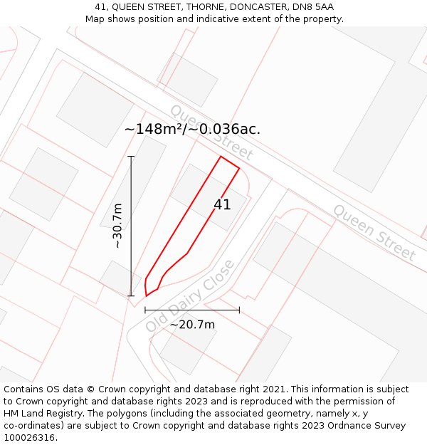 41, QUEEN STREET, THORNE, DONCASTER, DN8 5AA: Plot and title map