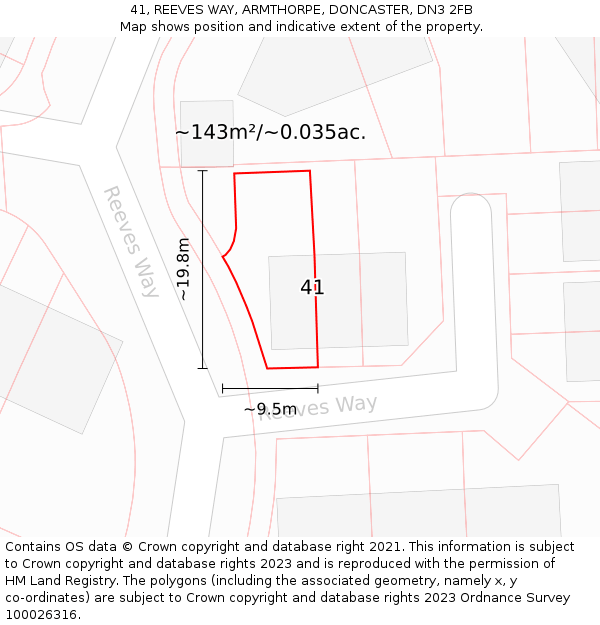 41, REEVES WAY, ARMTHORPE, DONCASTER, DN3 2FB: Plot and title map