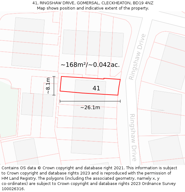 41, RINGSHAW DRIVE, GOMERSAL, CLECKHEATON, BD19 4NZ: Plot and title map