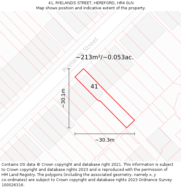 41, RYELANDS STREET, HEREFORD, HR4 0LN: Plot and title map