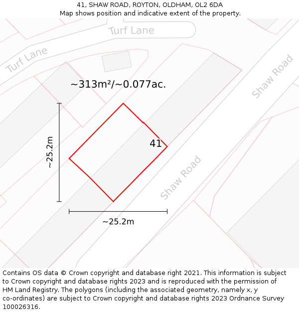 41, SHAW ROAD, ROYTON, OLDHAM, OL2 6DA: Plot and title map