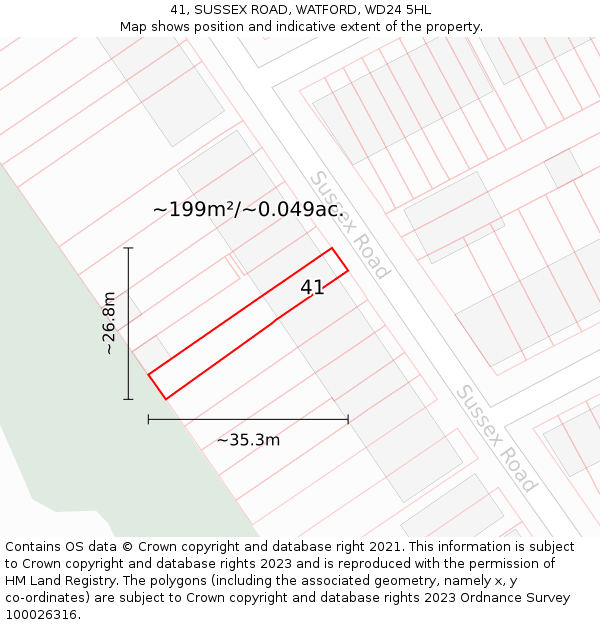 41, SUSSEX ROAD, WATFORD, WD24 5HL: Plot and title map