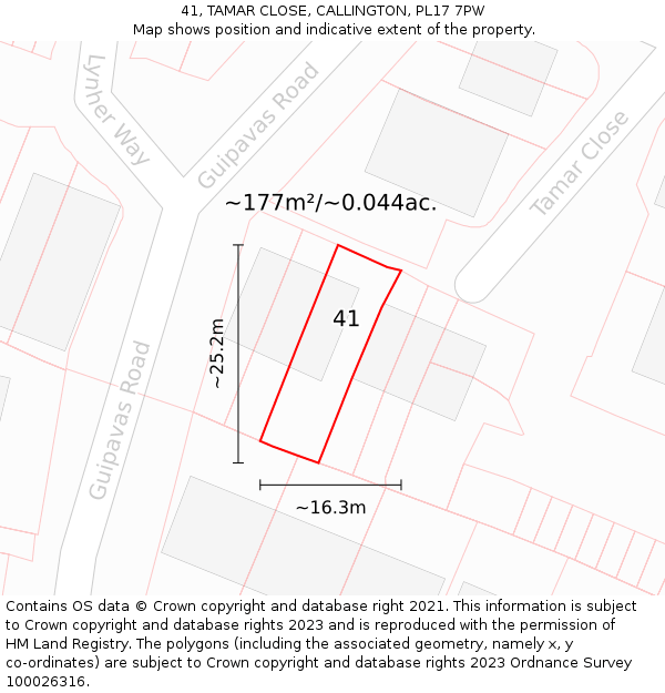 41, TAMAR CLOSE, CALLINGTON, PL17 7PW: Plot and title map