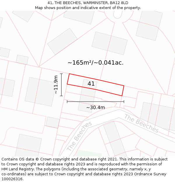 41, THE BEECHES, WARMINSTER, BA12 8LD: Plot and title map