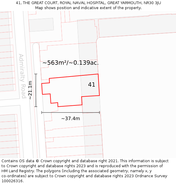 41, THE GREAT COURT, ROYAL NAVAL HOSPITAL, GREAT YARMOUTH, NR30 3JU: Plot and title map