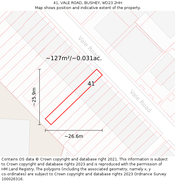 41, VALE ROAD, BUSHEY, WD23 2HH: Plot and title map