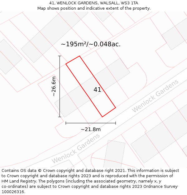 41, WENLOCK GARDENS, WALSALL, WS3 1TA: Plot and title map