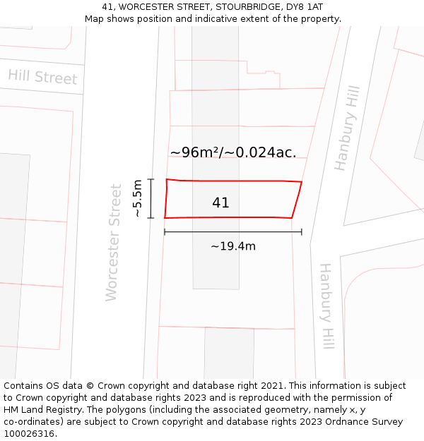 41, WORCESTER STREET, STOURBRIDGE, DY8 1AT: Plot and title map