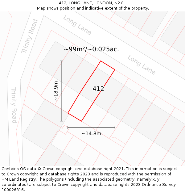 412, LONG LANE, LONDON, N2 8JL: Plot and title map