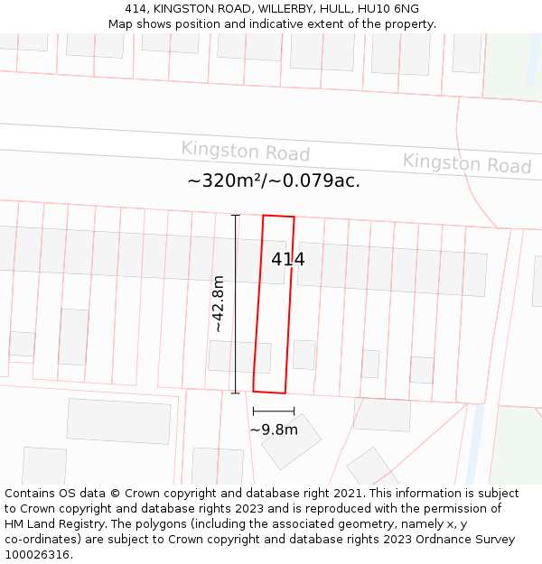 414, KINGSTON ROAD, WILLERBY, HULL, HU10 6NG: Plot and title map