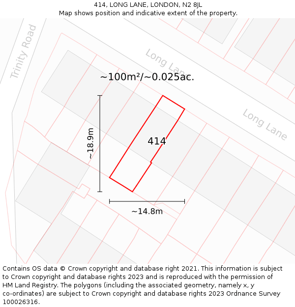 414, LONG LANE, LONDON, N2 8JL: Plot and title map
