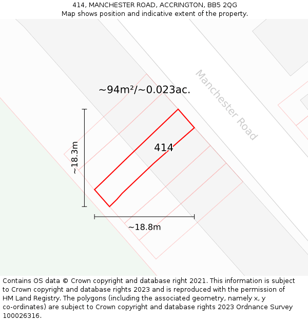 414, MANCHESTER ROAD, ACCRINGTON, BB5 2QG: Plot and title map