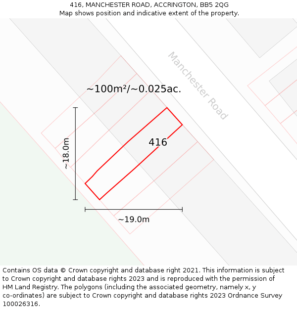 416, MANCHESTER ROAD, ACCRINGTON, BB5 2QG: Plot and title map