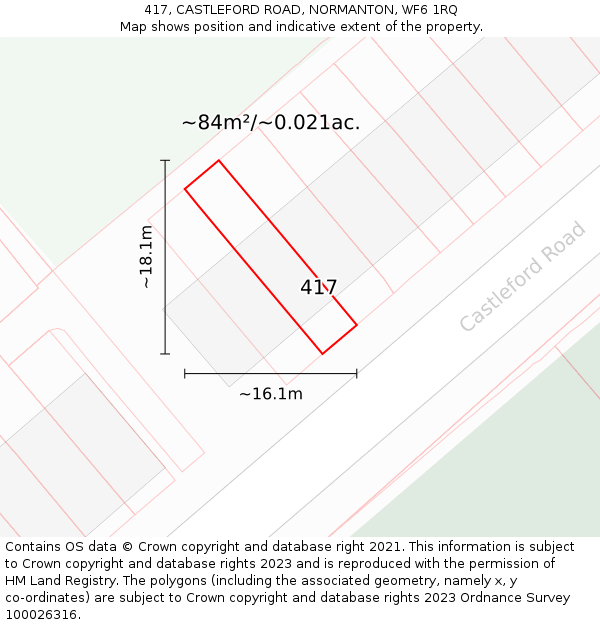 417, CASTLEFORD ROAD, NORMANTON, WF6 1RQ: Plot and title map