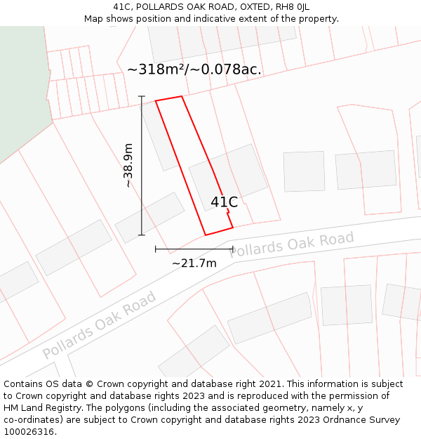 41C, POLLARDS OAK ROAD, OXTED, RH8 0JL: Plot and title map