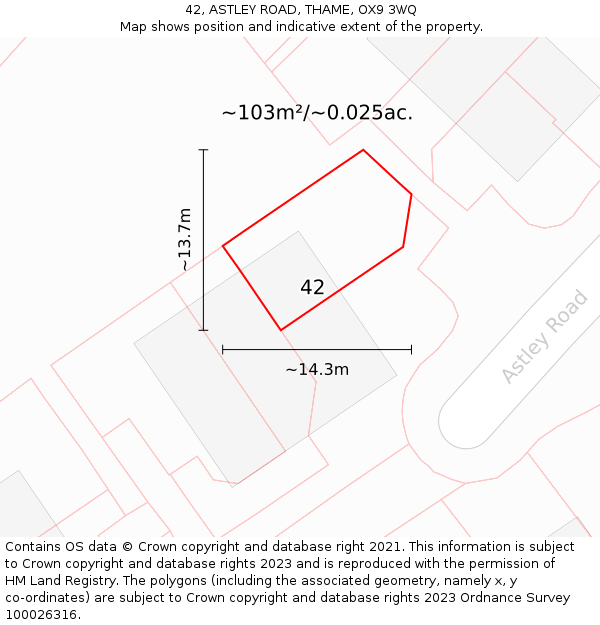 42, ASTLEY ROAD, THAME, OX9 3WQ: Plot and title map