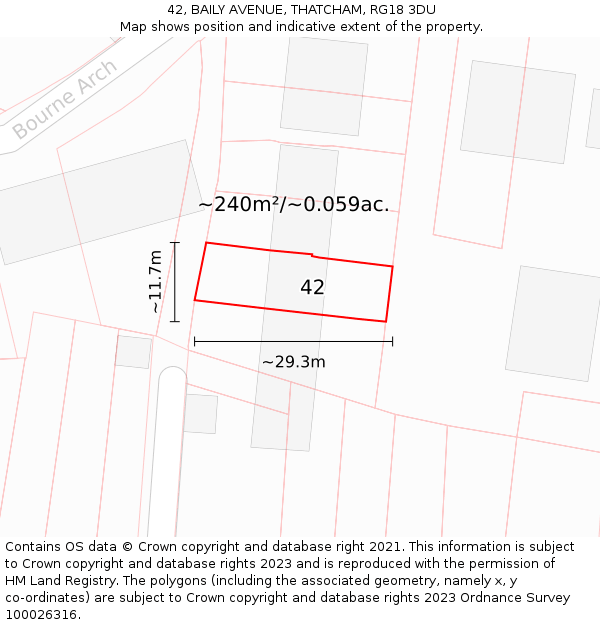 42, BAILY AVENUE, THATCHAM, RG18 3DU: Plot and title map