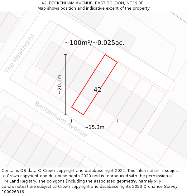42, BECKENHAM AVENUE, EAST BOLDON, NE36 0EH: Plot and title map