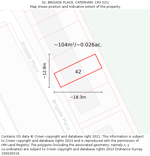 42, BRIGADE PLACE, CATERHAM, CR3 5ZU: Plot and title map