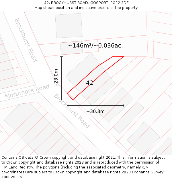 42, BROCKHURST ROAD, GOSPORT, PO12 3DE: Plot and title map