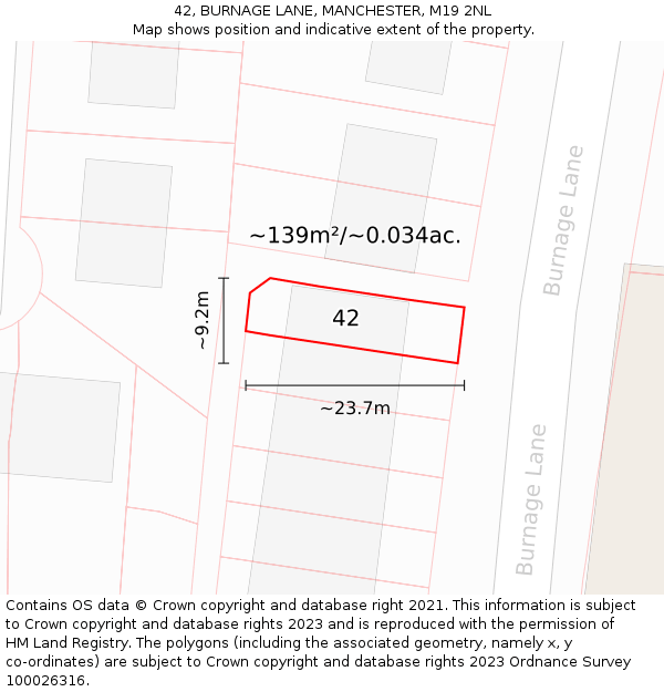42, BURNAGE LANE, MANCHESTER, M19 2NL: Plot and title map