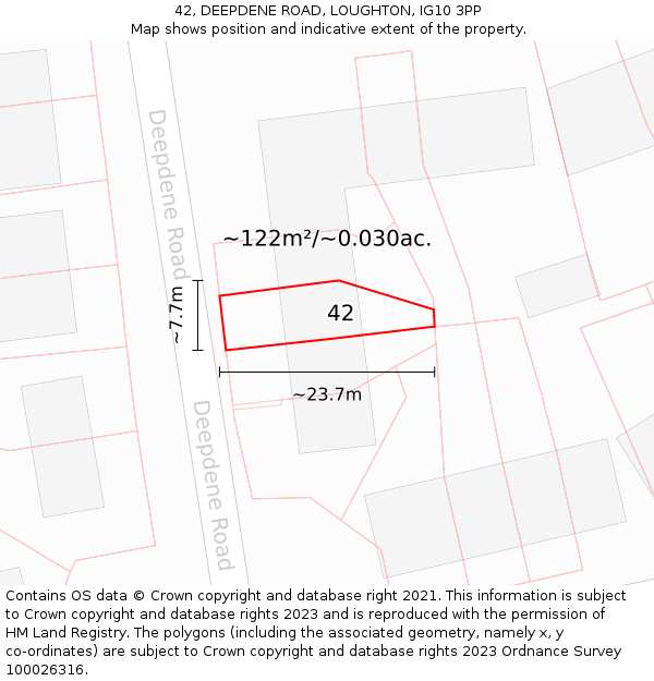 42, DEEPDENE ROAD, LOUGHTON, IG10 3PP: Plot and title map