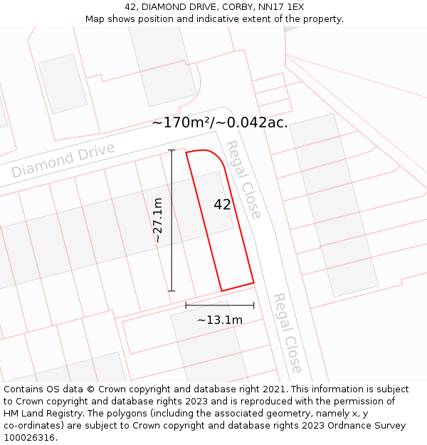 42, DIAMOND DRIVE, CORBY, NN17 1EX: Plot and title map