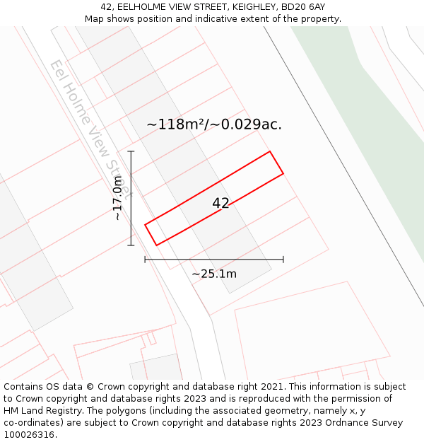 42, EELHOLME VIEW STREET, KEIGHLEY, BD20 6AY: Plot and title map