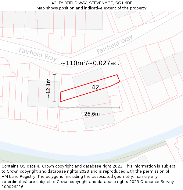 42, FAIRFIELD WAY, STEVENAGE, SG1 6BF: Plot and title map