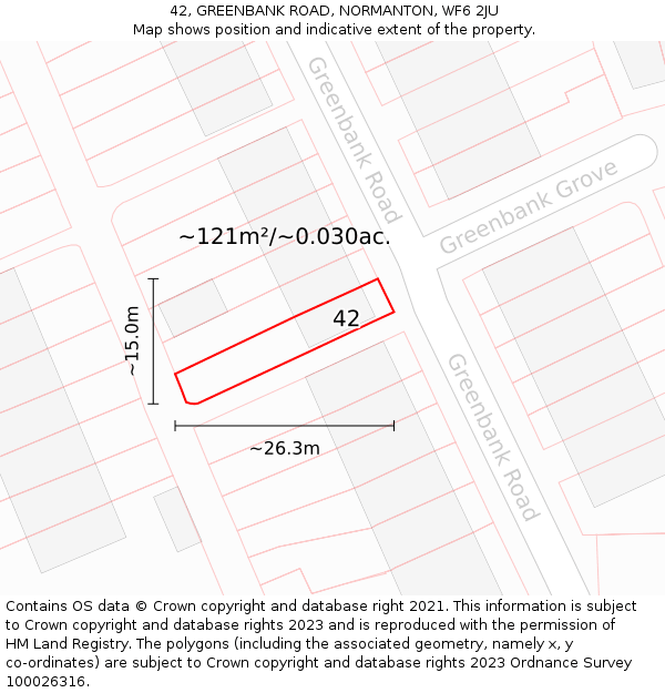 42, GREENBANK ROAD, NORMANTON, WF6 2JU: Plot and title map