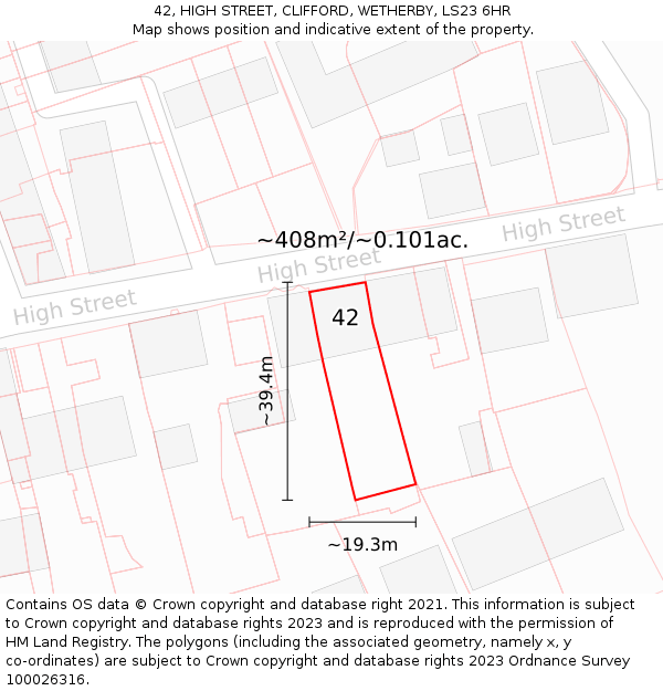 42, HIGH STREET, CLIFFORD, WETHERBY, LS23 6HR: Plot and title map