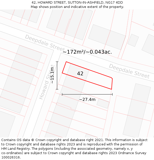 42, HOWARD STREET, SUTTON-IN-ASHFIELD, NG17 4DD: Plot and title map