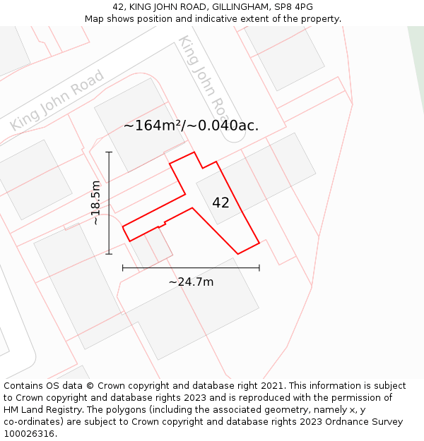 42, KING JOHN ROAD, GILLINGHAM, SP8 4PG: Plot and title map