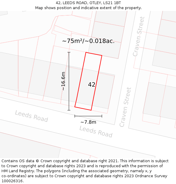 42, LEEDS ROAD, OTLEY, LS21 1BT: Plot and title map