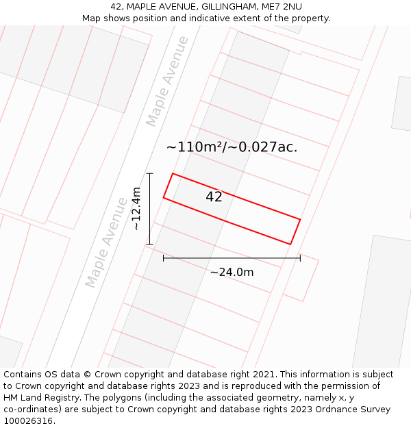42, MAPLE AVENUE, GILLINGHAM, ME7 2NU: Plot and title map